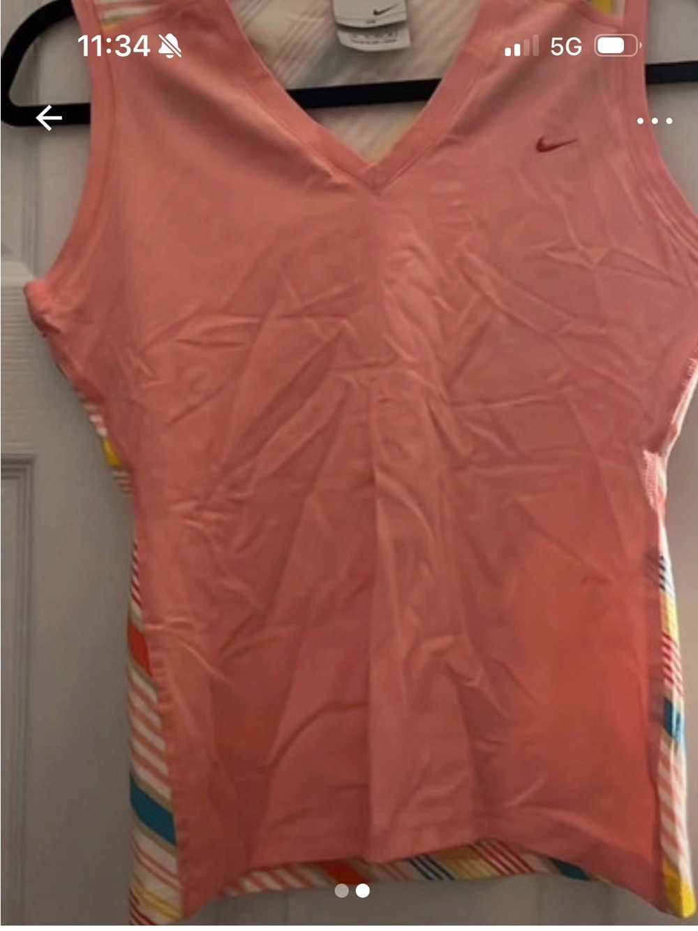 Nike Coral V-Neck Sleeveless Athletic Tank with Stripe Side Panels